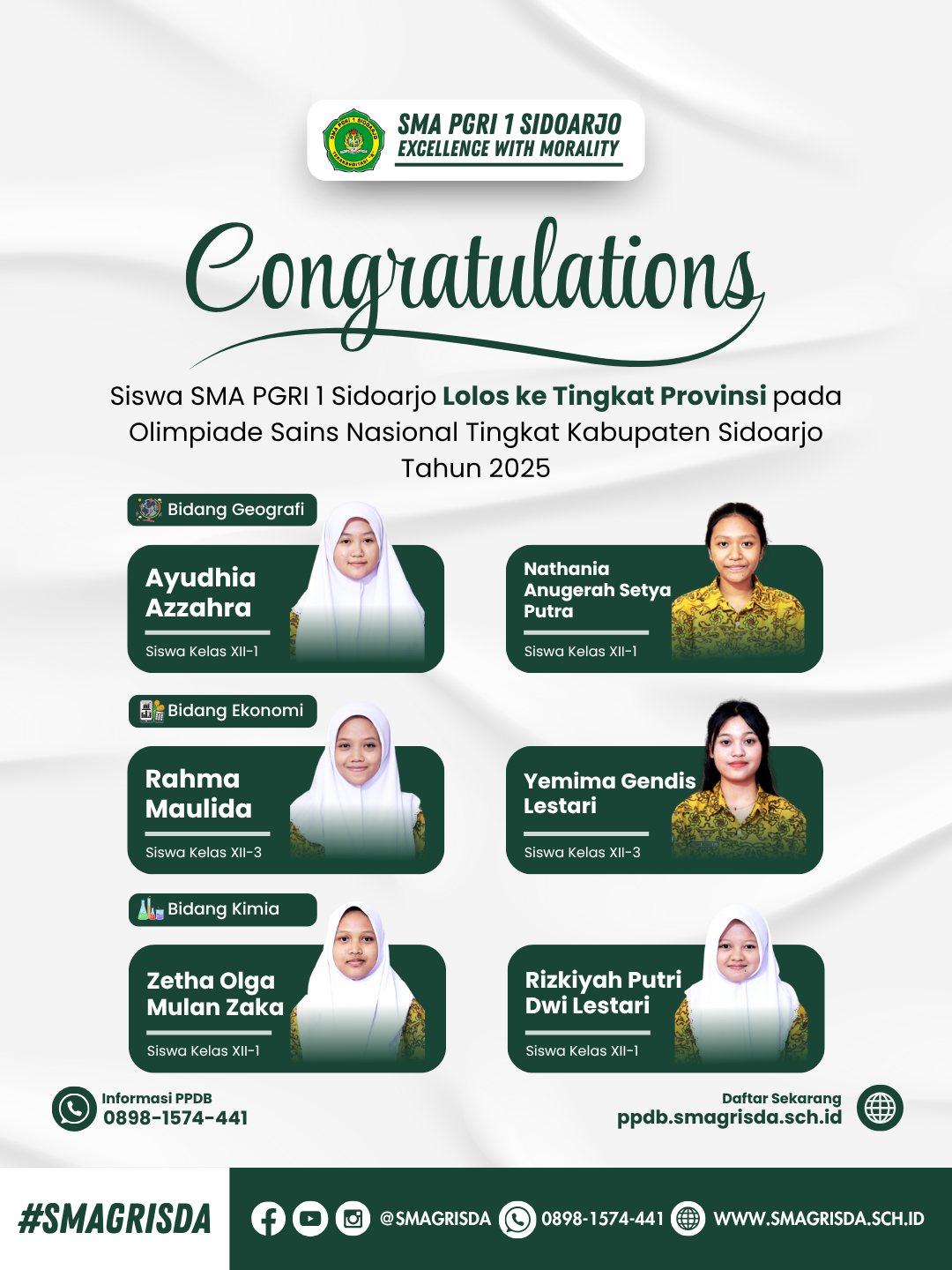 Siswa SMA PGRI 1 Sidoarjo Lolos ke Tingkat Provinsi OSN 2025